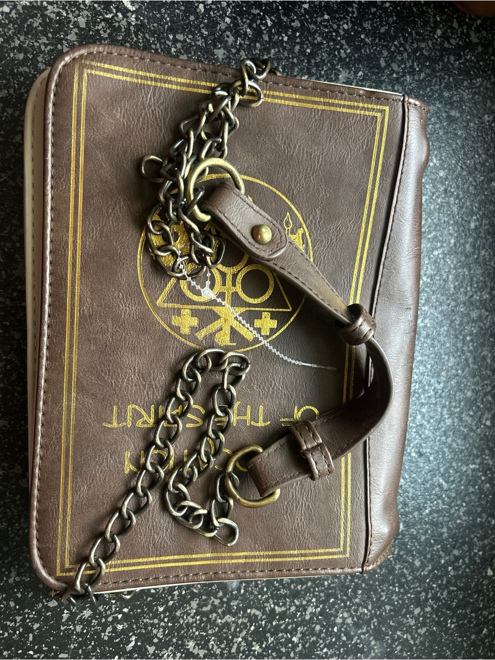 Men's Brown Leather Messenger Bag with Chain Strap